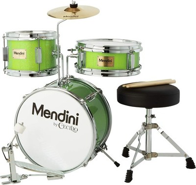 Mendini By Cecilio Kids Drum Set, Junior Kit w/ 4 Drums - Green Metallic-
