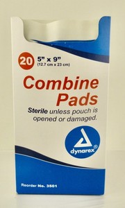 20 Dynarex 3501 Combine Pads 5" x 9", sterile