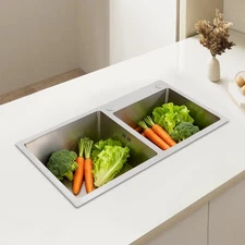 Multi-functional Over-mount Kitchen Sink Dual Bowl Stainless Steel Sinks Fixture