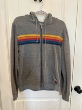 AVIATOR NATION Zip Up Hoodie Unisex 5 Stripe Sweatshirt Heather Grey Size L EUC
