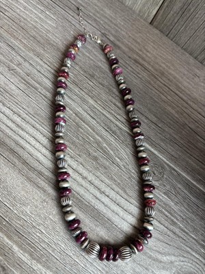 Purple Spiney Oyster Shell Necklace With Sterling Silver Beads 18 inch