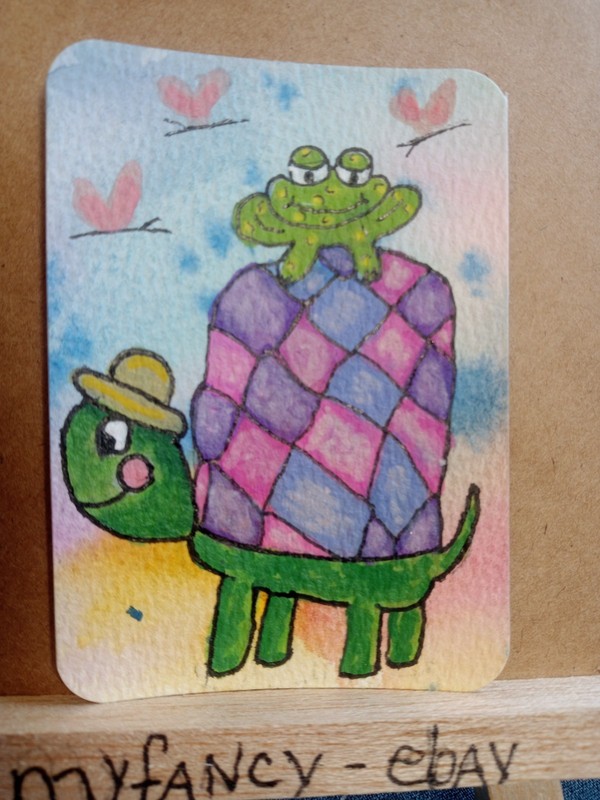ACEO  ATC Argyll Tortoise acrylicoriginal painting new 3.5" x 2.5" myfancy