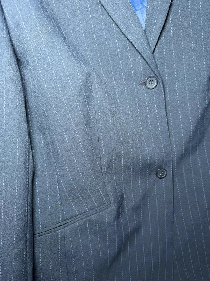 Dorothy Perkins Pinstripe Skirt Suit UK 16 Jacket 14 Skirt Navy Blue Corporate - Image 3 of 4