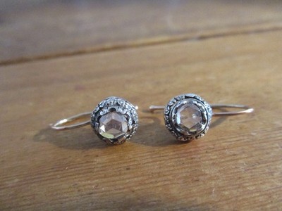 Antikes Paar 375er Rosé Gold Rosen Diamant Ohrhänger; Diamantfassung Silber