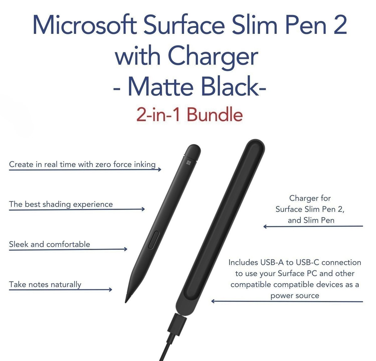 Microsoft Surface Slim Pen 2 with Charger (Matte Black) 2-in