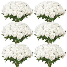 120PCS White Foam Roses Artificial Flowers Bulk w/ Stems for Wedding DIY