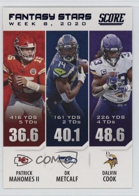 2021 Score Fantasy Stars Showcase Patrick Mahomes II Dalvin Cook DK Metcalf 8mm