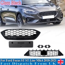Gloss Black Front Upper + Lower Grille For Ford Focus ST ST Line MK4 2018-2021