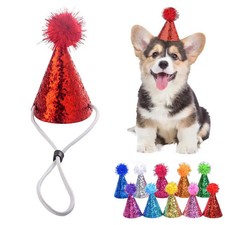 10PCS Colorful Glitters Pet Birthday Hat With Adjustable Strap Cute Dog Cat Part
