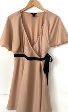 H&M Womens Wrap Dress Pink Short Sleeve V Neck Tie Waist Pullover 14 42