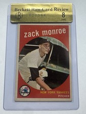 1959 Topps Zack Monroe Rookie RC #108 Yankees RCR 8 Beckett Raw Card Review. rookie card picture