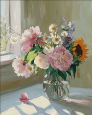 Bouquet of Flowers in Glass Vase | Impressionist Still Life Art Print Museum Art