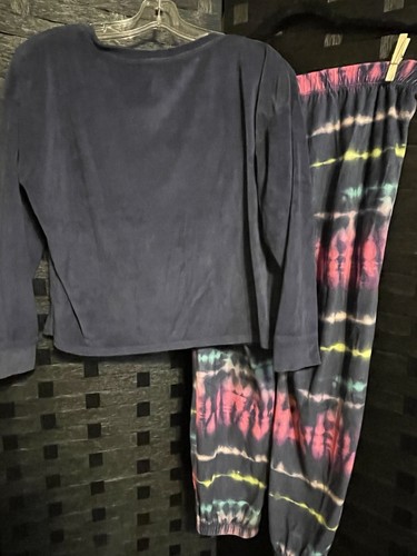 Justice Pajama Pants Girls 14 Navy Tye Dye Fleece Colorful Soft Set - Picture 8 of 8