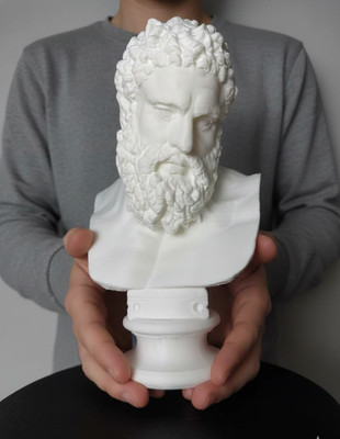 Farnese Hercules Bust   3D Printed Sculpture   White Classical Statue   10 inch