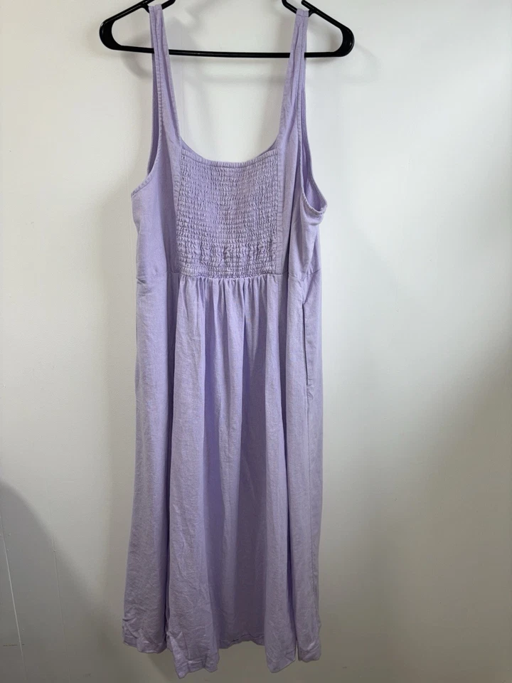 Antiguo Vestido Azul Marino Lavanda Sin Mangas Mezcla de Lino Mujer Talla XXL Ajuste y Acampanado Foto 3 de 4