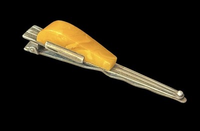 Antique Butterscotch Amber Sterling Silver 875 Art Deco Signed Clip