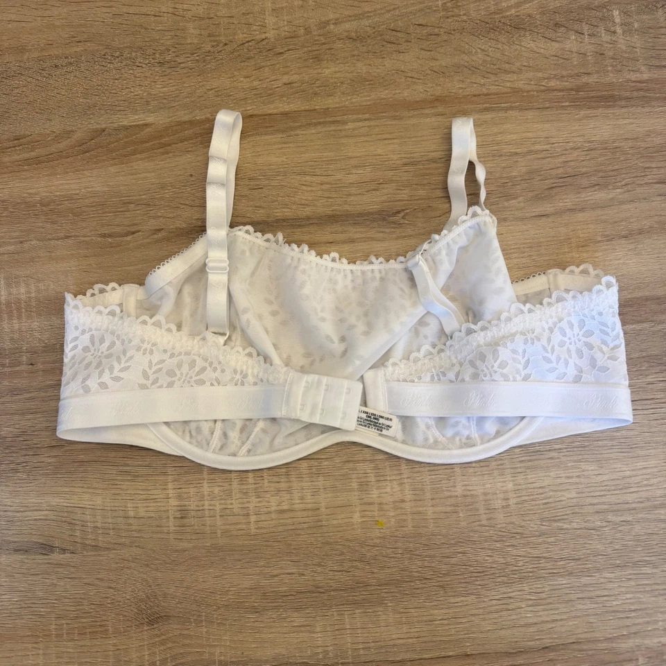 Sujetador ROSA Victoria's Secret Hoja Blanca Encaje Sin Forro Cobertura Completa XXL Foto 3 de 4