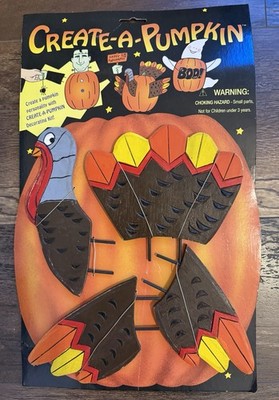 Vintage Create A Pumpkin - Make A TURKEY- Wood Decorating Kit Reusable NEW