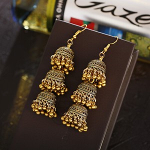 Authentic Gold Plated Indian Jhumka Jhumka Earrings Pearl Tassel Drop Bell Earring Jewelry