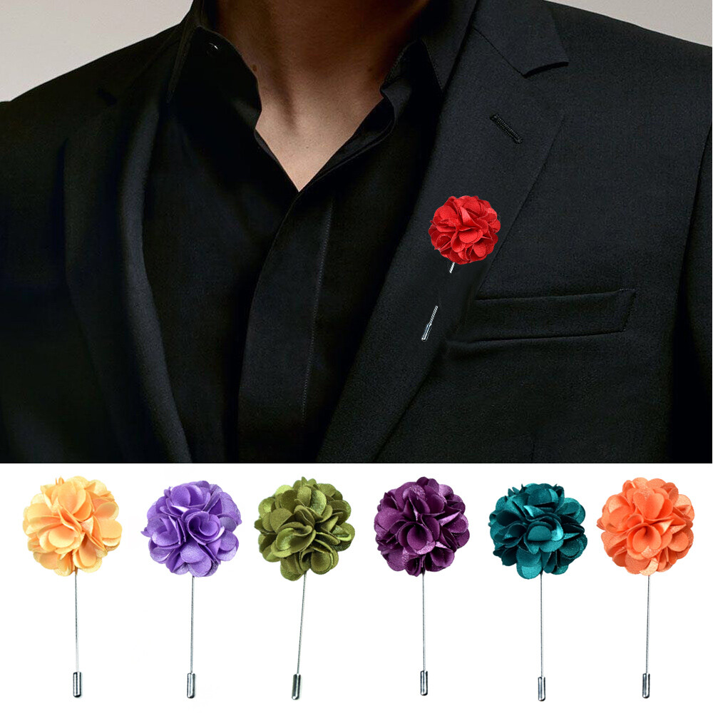 Wedding Men's Lapel Pin Brooch Fabric Satin Flowers Collar Decoration Accessory