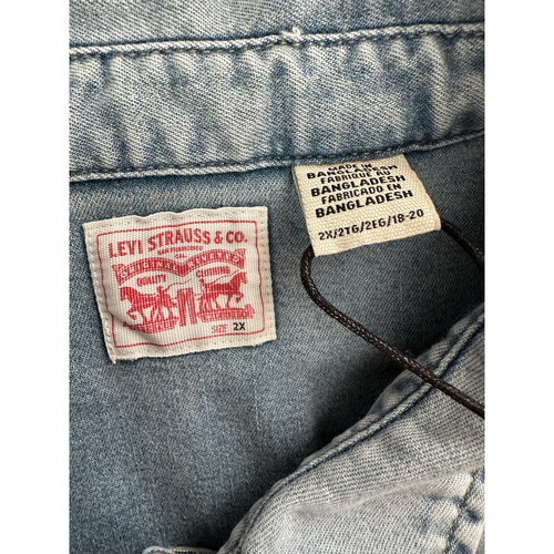NUEVA Camisa Vaquera Levis Denim Cambray Perla Snap Western XXL Azul Claro Nueva con Etiquetas - Imagen 4 de 9