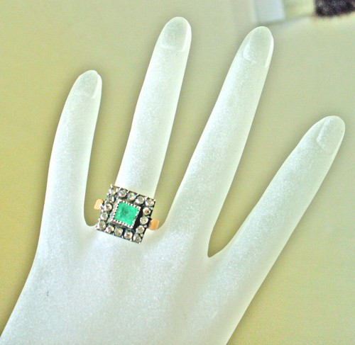 BIG VINTAGE ESTATE 9K ROSE DIAMOND EMERALD SPARKLE RING - Picture 6 of 12