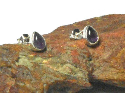 Purple AMETHYST Sterling Silver 925 Gemstone Stud Earrings - 5 x 7 mm - Picture 3 of 5