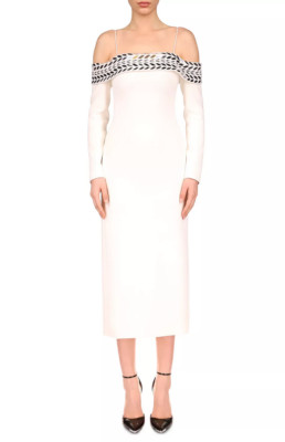 David Koma Plexi Tire Off the Shoulder Midi Dress White Size US 4 UK 8