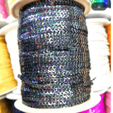 1 Roll of Shiny Rainbow Sparkle Black Glitter Sequin Trim 100 Yards 6mm - Brand