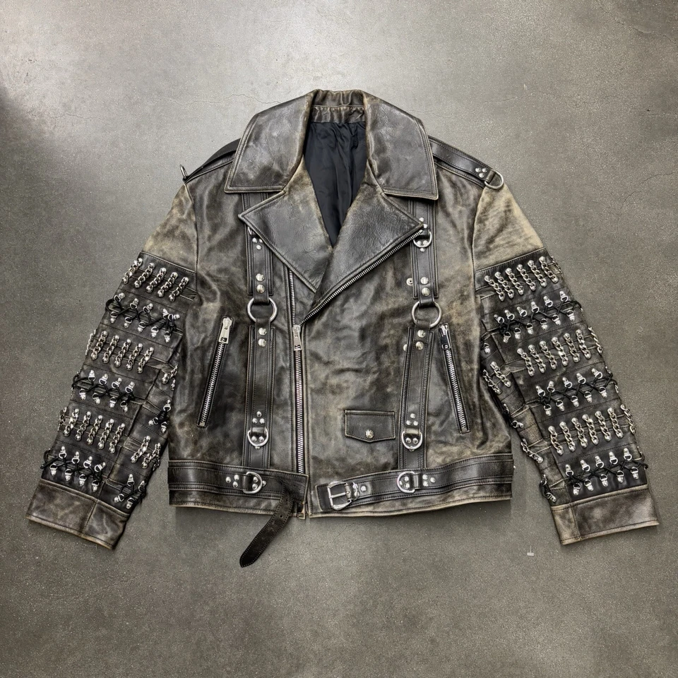 Chaqueta de cuero provocativa metálica AW2022 Roberto Cavalli Rebellion