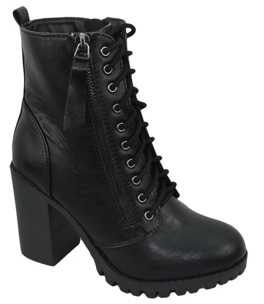 Black chunky cheap heel combat boots