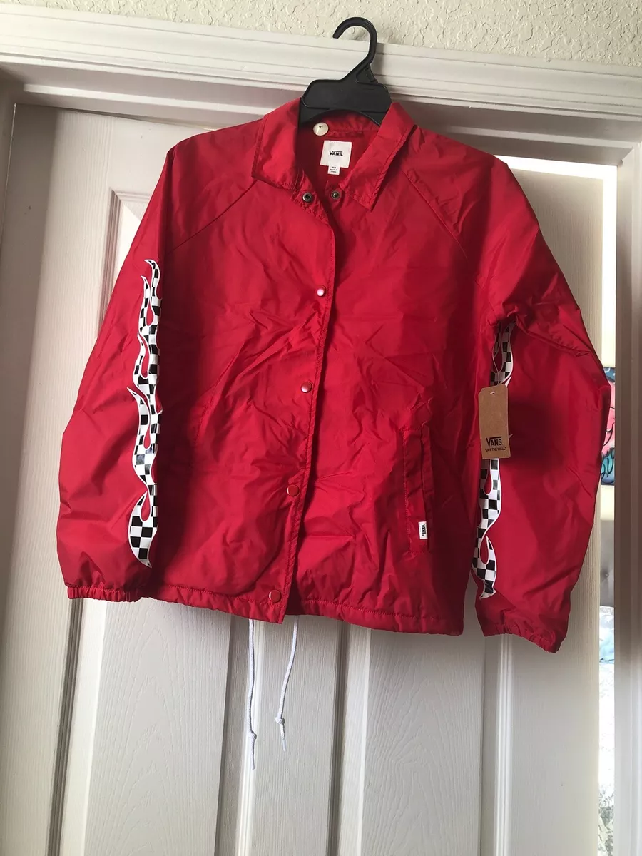 Vans Off the Wall Snap Up Fully Lined Windbreaker Jacket Girls SIZE XS Red wh
