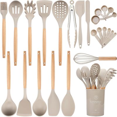 Silicone Cooking Utensils Set with Holder, BPA Free Silicone Utensils Set for Co