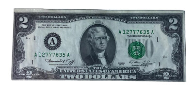 1976 $2.00 USD Bill Error Misaligned Green Seal Off Center