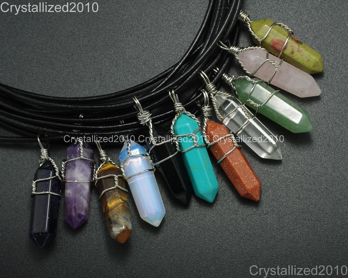 Natural Gemstone Hexagonal Pointed Reiki Chakra Wire Wrap Real