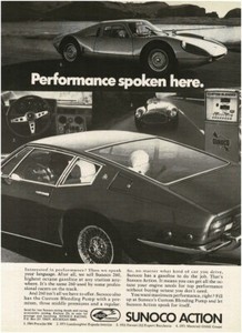 1972 SUNOCO 260 Gasoline '71 Maserati Ghibli Coupe '64 Porsche 904 Vintage Ad