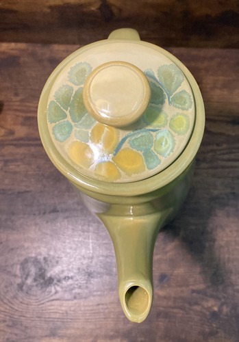 Vintage MCM FRANCISCAN EARTHENWARE Pebble Beach Tea Coffee Pot Green Floral Lid - Picture 10 of 15