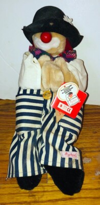 Vintage Sigikid Clown Plush Doll Stuffed Animal Bowler Hat Rare NWT
