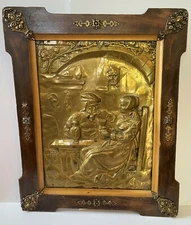 FRAMED METAL ART "TAVERN SCENES" VINTAGE EMBOSESSED