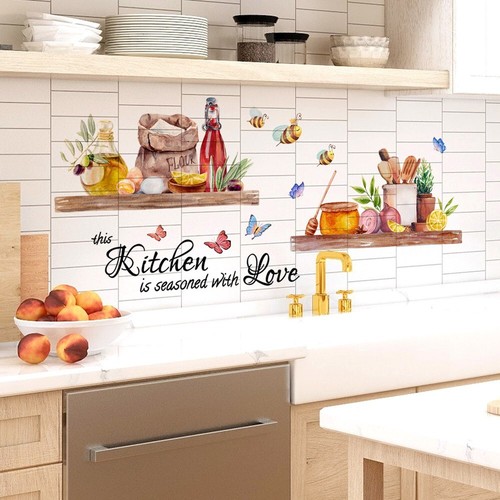 Large Kitchen Butterfly Vinyl Wall Sticker Quote Mural Home Kitchen Decal Decor - Picture 3 of 7