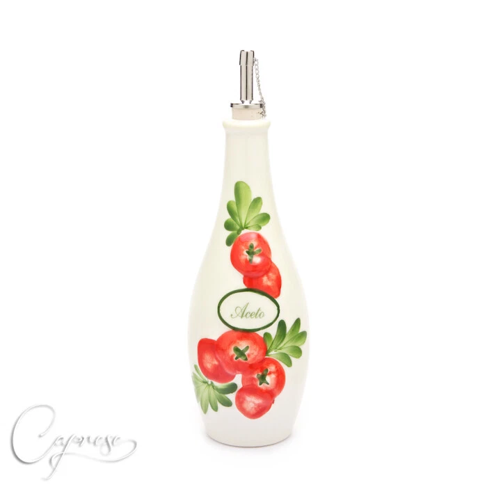 Bassano Ceramic Hand-Painted Vinegar Bottle 26 cm 0.7L Tomatoes Italy New