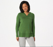 Cuddl Duds Ultra Soft Comfort Hooded Tunic w/Rib Detail-Green-Small-NEW-A346814