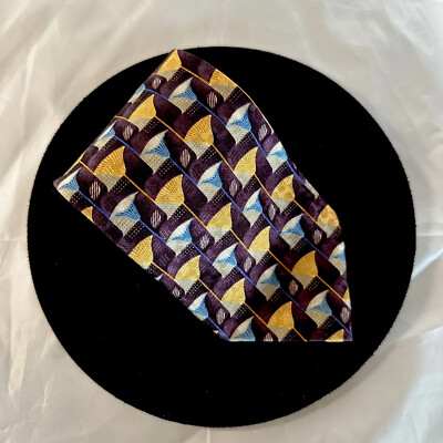 Ermenegildo Zegna Exclusive Design Purple Geometric Floral Fan Silk Tie Italy