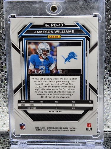 2022 Panini Chronicles #PB-13 Jameson Williams Prizm Black Silver - Picture 2 of 2