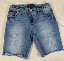 TINSEL Wmns/Jrs Light Wash Mid Rise Reg Fit Distressed Bermuda Jean Shorts sz 27