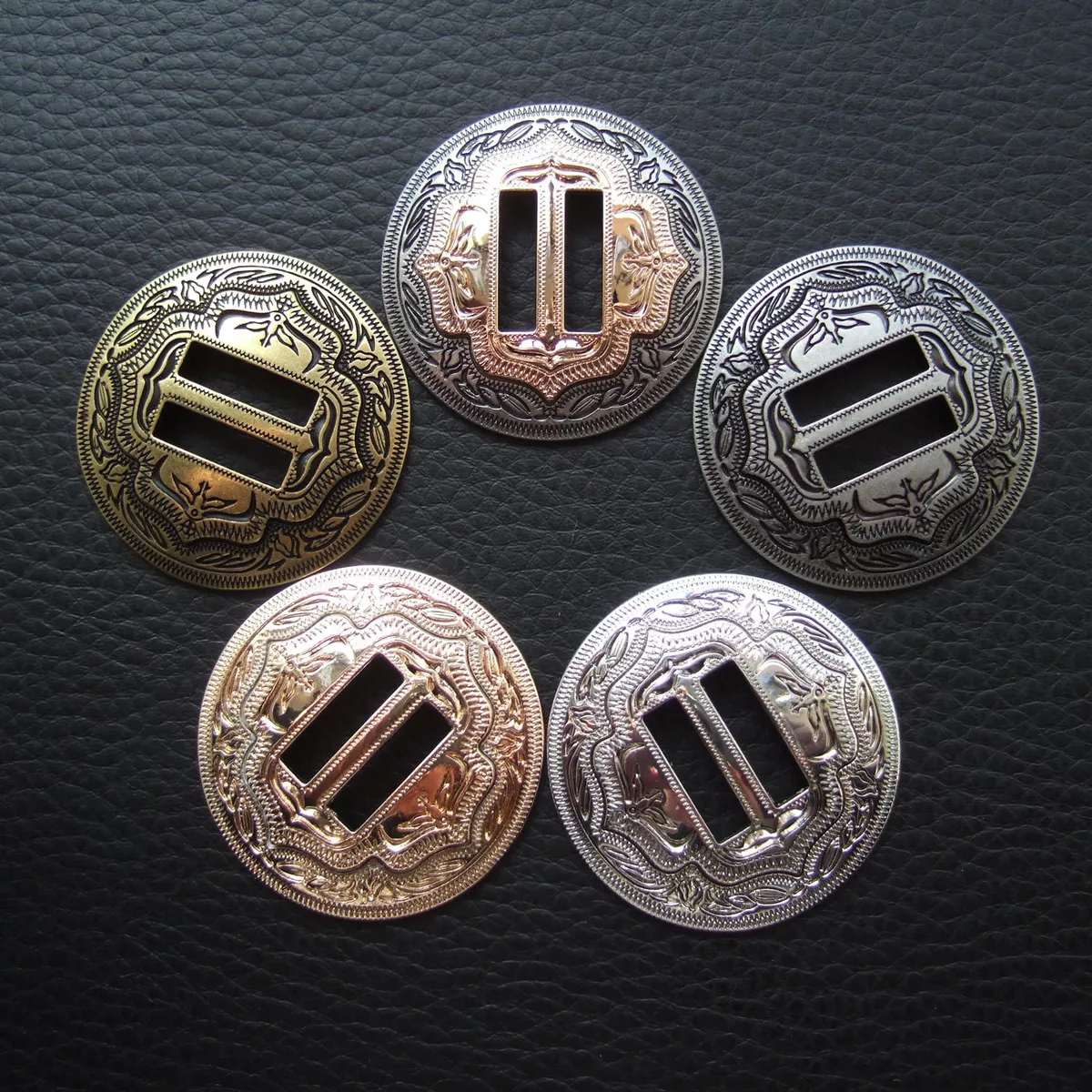 Leathercraft Conchos for leather products and belts.