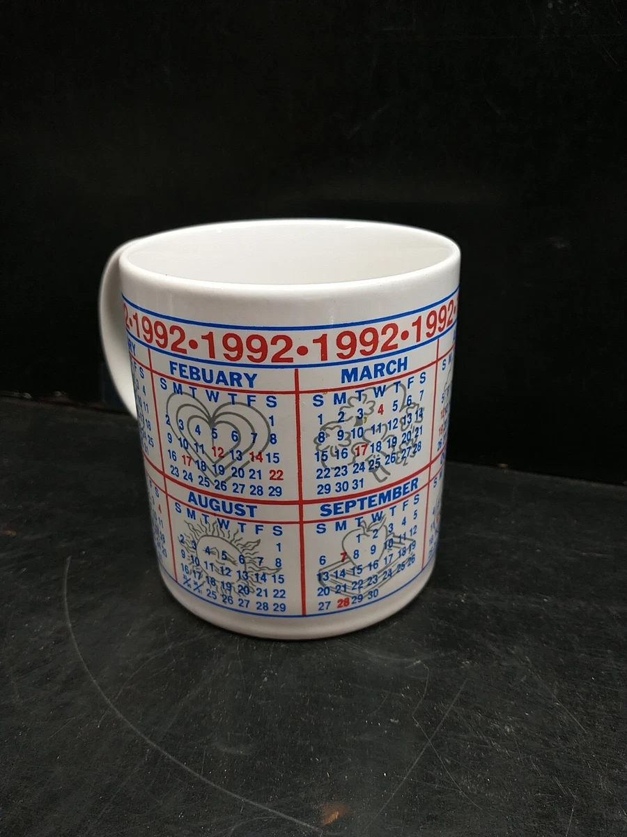ArtMark 3.5" MUG White with 1992 Calendar with 12 Printed Months | eBay