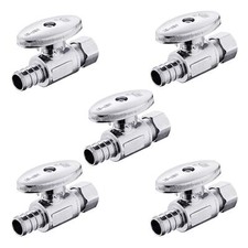 Pack of 5 1/4 Turn Straight Stop Valve 3/8" OD Compression x 1/2" Pex Chrome ...
