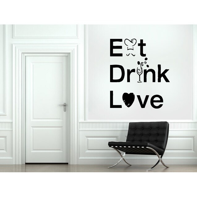 Eat, Drink, Love quote Wall Art Sticker Decal Black Medium