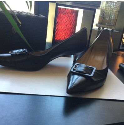 L  AUTRE CHOSE BLACK LEATHER POINTED TOE HEELS BLACK SIZE 9.5 EUC